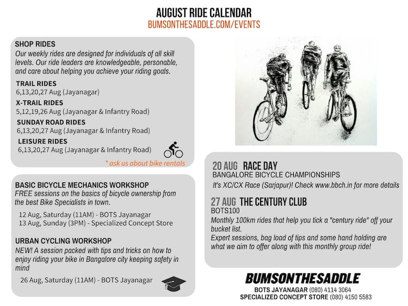 BUMSONTHESADDLE Cycling events and rides in Bangalore thru August
